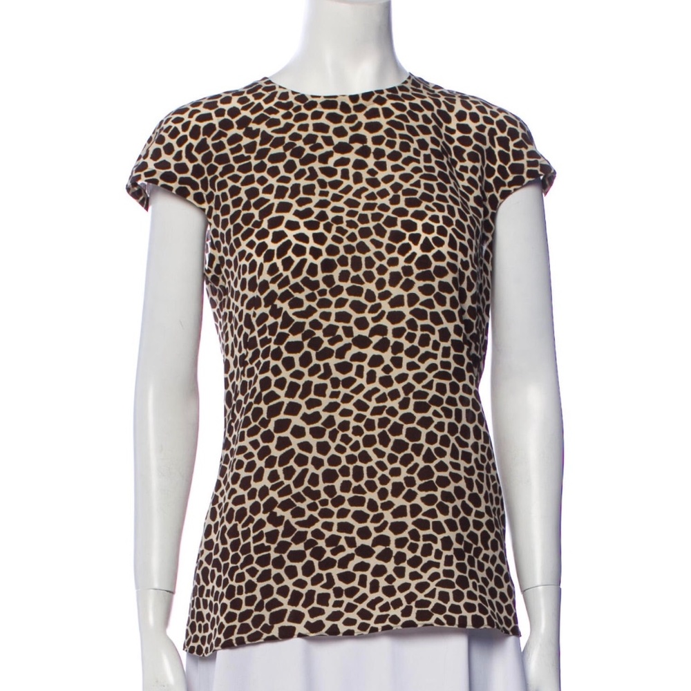 Akris Silk Brown Animal Print Top US6/FR38